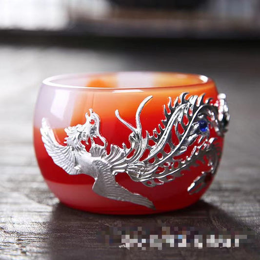 Dragon and phoenix jade cups (pair)