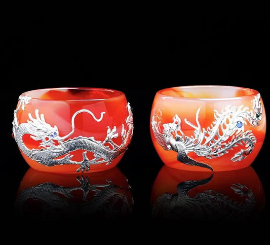 Dragon and phoenix jade cups (pair)