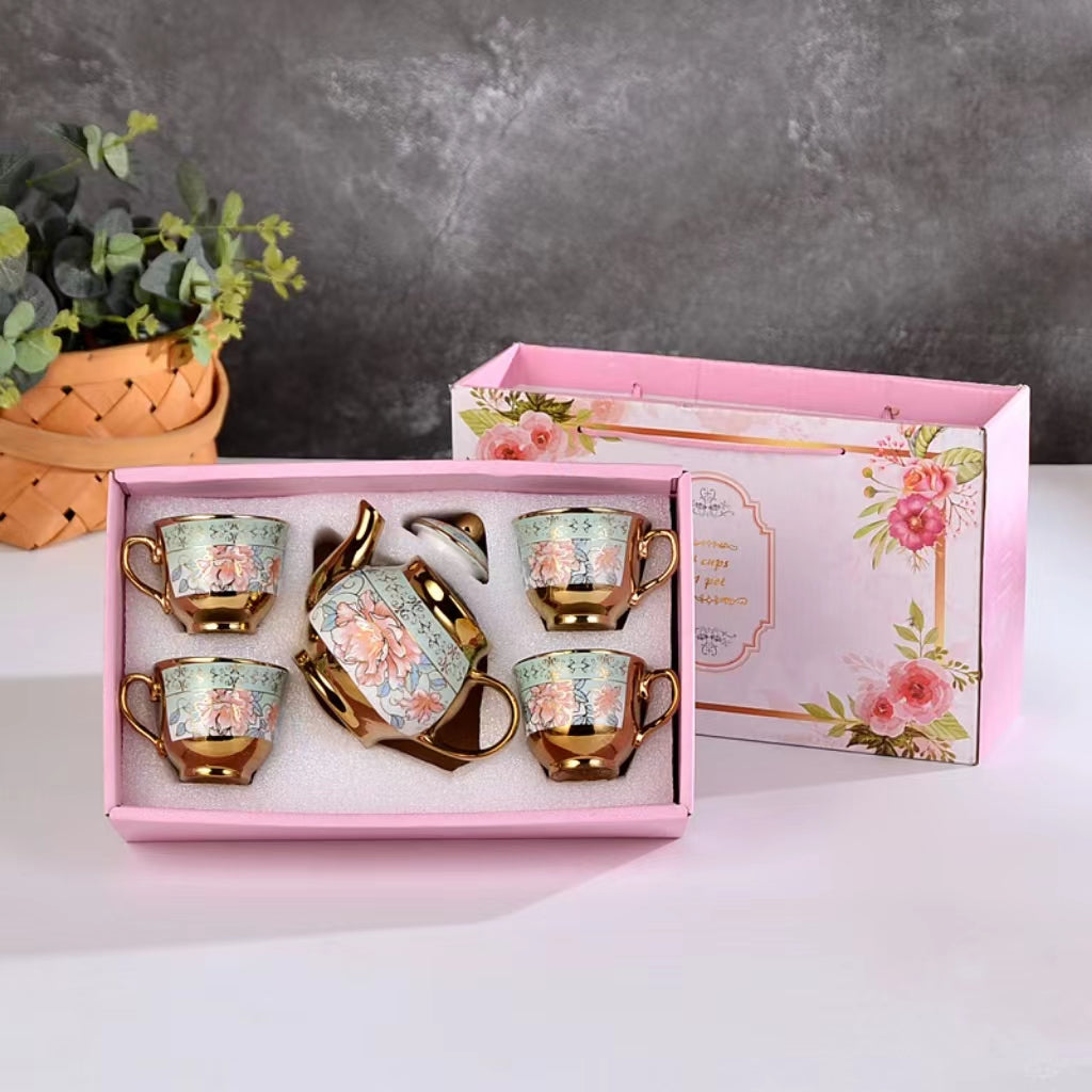 Pink flower tea cup set