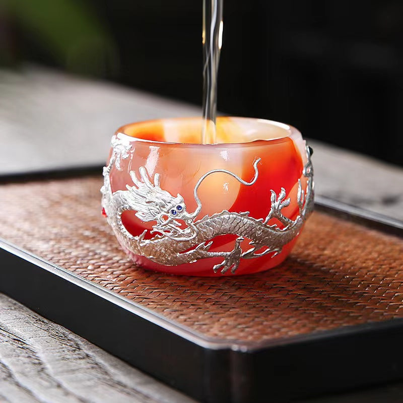 Dragon and phoenix jade cups (pair)