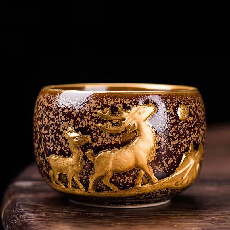 Cameo gilt teacup - Deer or Tiger（Comes in a beautiful box）