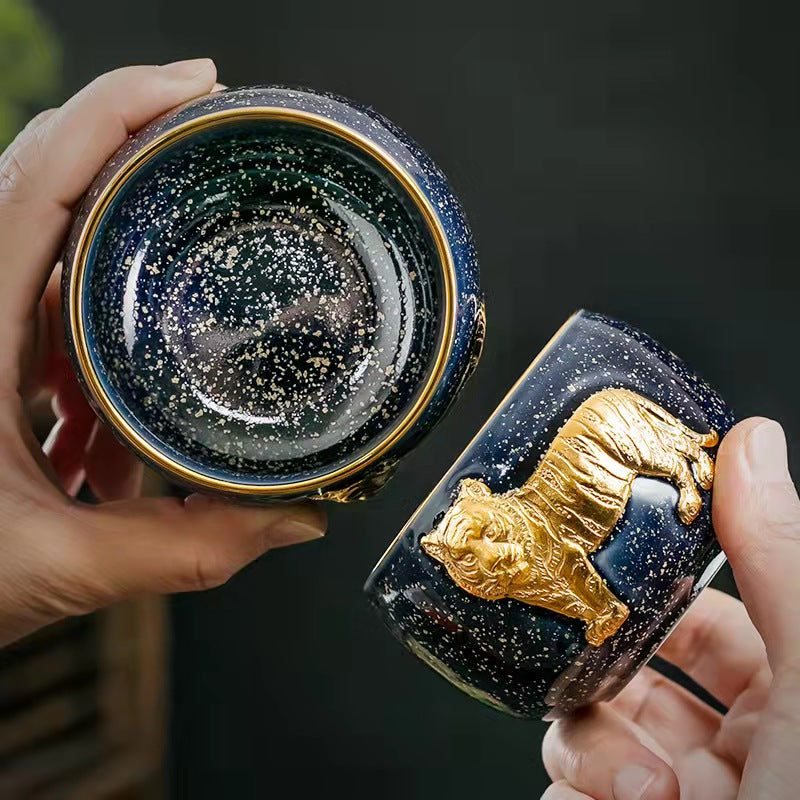 Cameo gilt teacup - Deer or Tiger（Comes in a beautiful box）